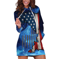 Custom American Flag Universe Patriotic Hoodie Dress Blue Galaxy Sky Graphic Design - Wonder Print Shop