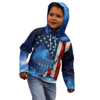 Custom American Flag Universe Patriotic Kid Hoodie Blue Galaxy Sky Graphic Design - Wonder Print Shop