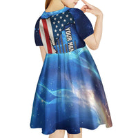 Custom American Flag Universe Patriotic Kid Short Sleeve Dress Blue Galaxy Sky Graphic Design - Wonder Print Shop
