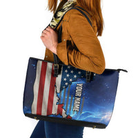 Custom American Flag Universe Patriotic Leather Tote Bag Blue Galaxy Sky Graphic Design - Wonder Print Shop