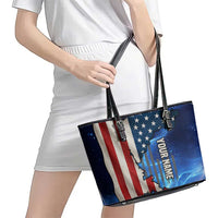 Custom American Flag Universe Patriotic Leather Tote Bag Blue Galaxy Sky Graphic Design - Wonder Print Shop