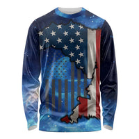 Custom American Flag Universe Patriotic Long Sleeve Shirt Blue Galaxy Sky Graphic Design - Wonder Print Shop