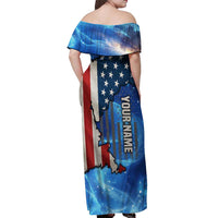 Custom American Flag Universe Patriotic Off Shoulder Maxi Dress Blue Galaxy Sky Graphic Design - Wonder Print Shop