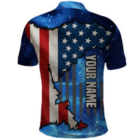 Custom American Flag Universe Patriotic Polo Shirt Blue Galaxy Sky Graphic Design - Wonder Print Shop