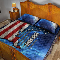 Custom American Flag Universe Patriotic Quilt Bed Set Blue Galaxy Sky Graphic Design - Wonder Print Shop