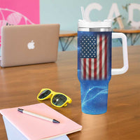 Custom American Flag Universe Patriotic Tumbler With Handle Blue Galaxy Sky Graphic Design - Wonder Print Shop