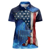 Custom American Flag Universe Patriotic Women Polo Shirt Blue Galaxy Sky Graphic Design - Wonder Print Shop