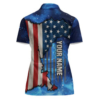 Custom American Flag Universe Patriotic Women Polo Shirt Blue Galaxy Sky Graphic Design - Wonder Print Shop