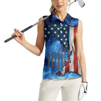 Custom American Flag Universe Patriotic Women Sleeveless Polo Shirt Blue Galaxy Sky Graphic Design - Wonder Print Shop