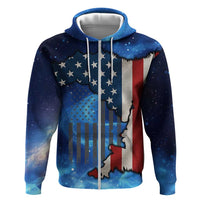 Custom American Flag Universe Patriotic Zip Hoodie Blue Galaxy Sky Graphic Design - Wonder Print Shop