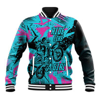 Personalized Ride Like a Girl Baseball Jacket Motocross Graphic and Turquoise Pink Graffiti Design - Wonder Print Shop