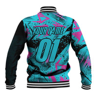 Personalized Ride Like a Girl Baseball Jacket Motocross Graphic and Turquoise Pink Graffiti Design - Wonder Print Shop
