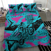 Personalized Ride Like a Girl Bedding Set Motocross Graphic and Turquoise Pink Graffiti Design - Wonder Print Shop