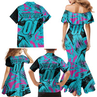 Personalized Ride Like a Girl Family Matching Mermaid Dress and Hawaiian Shirt Motocross Graphic and Turquoise Pink Graffiti Design - Wonder Print Shop
