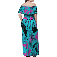 Personalized Ride Like a Girl Family Matching Off Shoulder Maxi Dress and Hawaiian Shirt Motocross Graphic and Turquoise Pink Graffiti Design - Wonder Print Shop