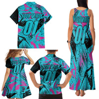 Personalized Ride Like a Girl Family Matching Tank Maxi Dress and Hawaiian Shirt Motocross Graphic and Turquoise Pink Graffiti Design - Wonder Print Shop