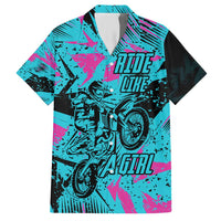Personalized Ride Like a Girl Hawaiian Shirt Motocross Graphic and Turquoise Pink Graffiti Design - Wonder Print Shop