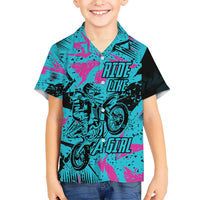 Personalized Ride Like a Girl Hawaiian Shirt Motocross Graphic and Turquoise Pink Graffiti Design - Wonder Print Shop