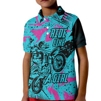 Personalized Ride Like a Girl Kid Polo Shirt Motocross Graphic and Turquoise Pink Graffiti Design - Wonder Print Shop