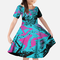 Personalized Ride Like a Girl Kid Short Sleeve Dress Motocross Graphic and Turquoise Pink Graffiti Design - Wonder Print Shop
