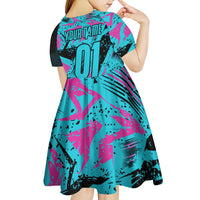 Personalized Ride Like a Girl Kid Short Sleeve Dress Motocross Graphic and Turquoise Pink Graffiti Design - Wonder Print Shop