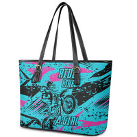 Personalized Ride Like a Girl Leather Tote Bag Motocross Graphic and Turquoise Pink Graffiti Design - Wonder Print Shop
