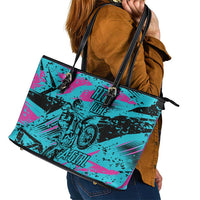 Personalized Ride Like a Girl Leather Tote Bag Motocross Graphic and Turquoise Pink Graffiti Design - Wonder Print Shop