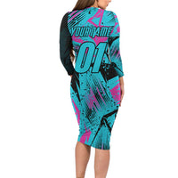 Personalized Ride Like a Girl Long Sleeve Bodycon Dress Motocross Graphic and Turquoise Pink Graffiti Design - Wonder Print Shop