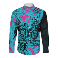 Personalized Ride Like a Girl Long Sleeve Button Shirt Motocross Graphic and Turquoise Pink Graffiti Design - Wonder Print Shop