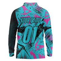 Personalized Ride Like a Girl Long Sleeve Polo Shirt Motocross Graphic and Turquoise Pink Graffiti Design - Wonder Print Shop