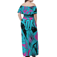 Personalized Ride Like a Girl Off Shoulder Maxi Dress Motocross Graphic and Turquoise Pink Graffiti Design - Wonder Print Shop