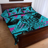 Personalized Ride Like a Girl Quilt Bed Set Motocross Graphic and Turquoise Pink Graffiti Design - Wonder Print Shop