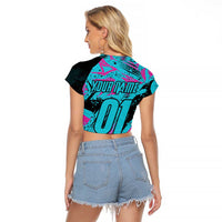 Personalized Ride Like a Girl Raglan Cropped T Shirt Motocross Graphic and Turquoise Pink Graffiti Design - Wonder Print Shop