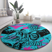 Personalized Ride Like a Girl Round Carpet Motocross Graphic and Turquoise Pink Graffiti Design - Wonder Print Shop