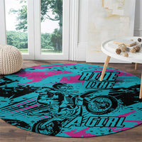Personalized Ride Like a Girl Round Carpet Motocross Graphic and Turquoise Pink Graffiti Design - Wonder Print Shop