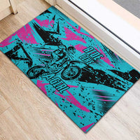 Personalized Ride Like a Girl Rubber Doormat Motocross Graphic and Turquoise Pink Graffiti Design - Wonder Print Shop