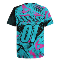 Personalized Ride Like a Girl Rugby Jersey Motocross Graphic and Turquoise Pink Graffiti Design - Wonder Print Shop
