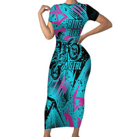 Personalized Ride Like a Girl Short Sleeve Bodycon Dress Motocross Graphic and Turquoise Pink Graffiti Design - Wonder Print Shop