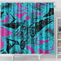 Personalized Ride Like a Girl Shower Curtain Motocross Graphic and Turquoise Pink Graffiti Design - Wonder Print Shop