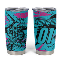 Personalized Ride Like a Girl Tumbler Cup Motocross Graphic and Turquoise Pink Graffiti Design - Wonder Print Shop