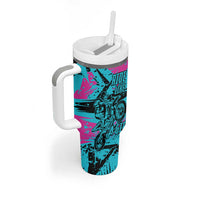 Personalized Ride Like a Girl Tumbler With Handle Motocross Graphic and Turquoise Pink Graffiti Design - Wonder Print Shop