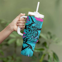 Personalized Ride Like a Girl Tumbler With Handle Motocross Graphic and Turquoise Pink Graffiti Design - Wonder Print Shop