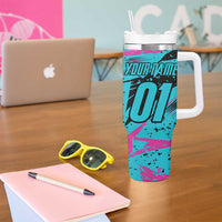 Personalized Ride Like a Girl Tumbler With Handle Motocross Graphic and Turquoise Pink Graffiti Design - Wonder Print Shop