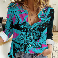 Personalized Ride Like a Girl Women Casual Shirt Motocross Graphic and Turquoise Pink Graffiti Design - Wonder Print Shop