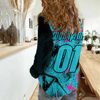 Personalized Ride Like a Girl Women Casual Shirt Motocross Graphic and Turquoise Pink Graffiti Design - Wonder Print Shop