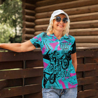 Personalized Ride Like a Girl Women Polo Shirt Motocross Graphic and Turquoise Pink Graffiti Design - Wonder Print Shop
