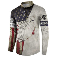 Walleye Fishing Button Sweatshirt American Flag Vintage Design and Custom Name Option - Wonder Print Shop