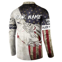 Walleye Fishing Button Sweatshirt American Flag Vintage Design and Custom Name Option - Wonder Print Shop