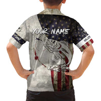 Walleye Fishing Family Matching Off Shoulder Short Dress and Hawaiian Shirt American Flag Vintage Design and Custom Name Option - Wonder Print Shop