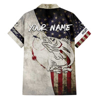 Walleye Fishing Family Matching Off Shoulder Short Dress and Hawaiian Shirt American Flag Vintage Design and Custom Name Option - Wonder Print Shop